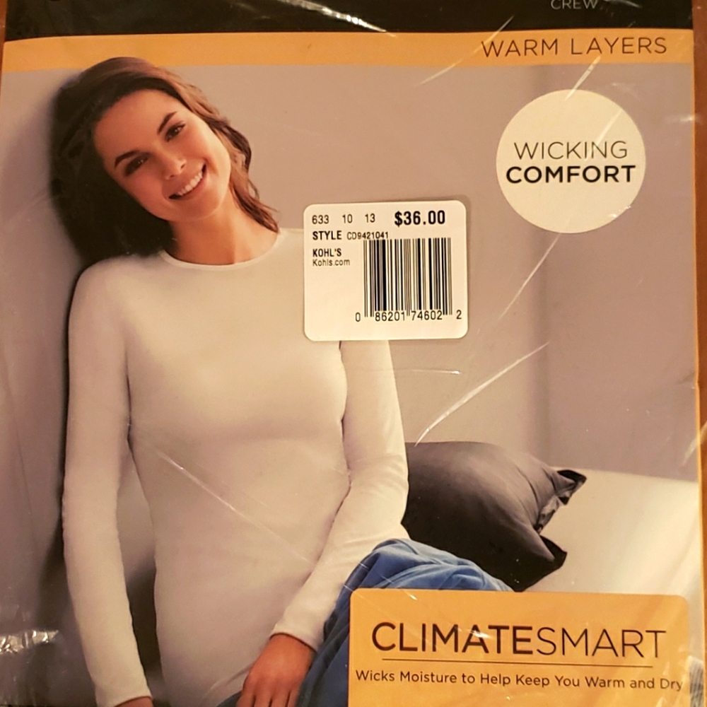 NWT, Cuddle Duds Climate Smart 2X, Black, long sleeve crew neck top